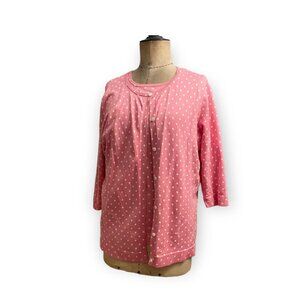 Field Gear Knitted Cardigan Sweater and Vest Set Women Size 1-X Pink White Polka